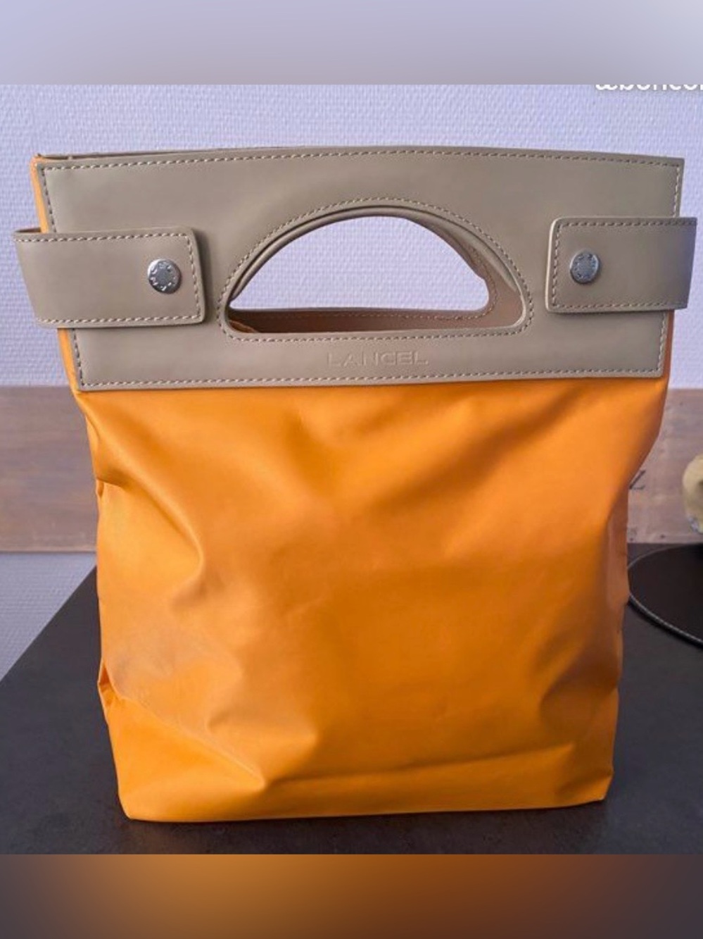 Lancel Leatherlook & Canvas look Folding Pouch Bag tan and orange